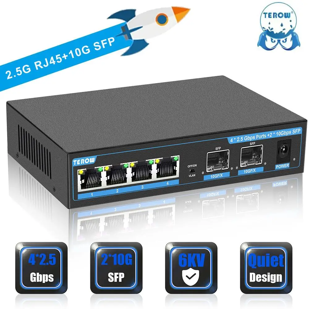 TEROW-conmutador Ethernet de 4 puertos, dispositivo de 2,5 Gbps, 2 puertos, 10G, SFP, no gestionado, 1G/2,5G, velocidades, Gigabit, LAN Hub para AP