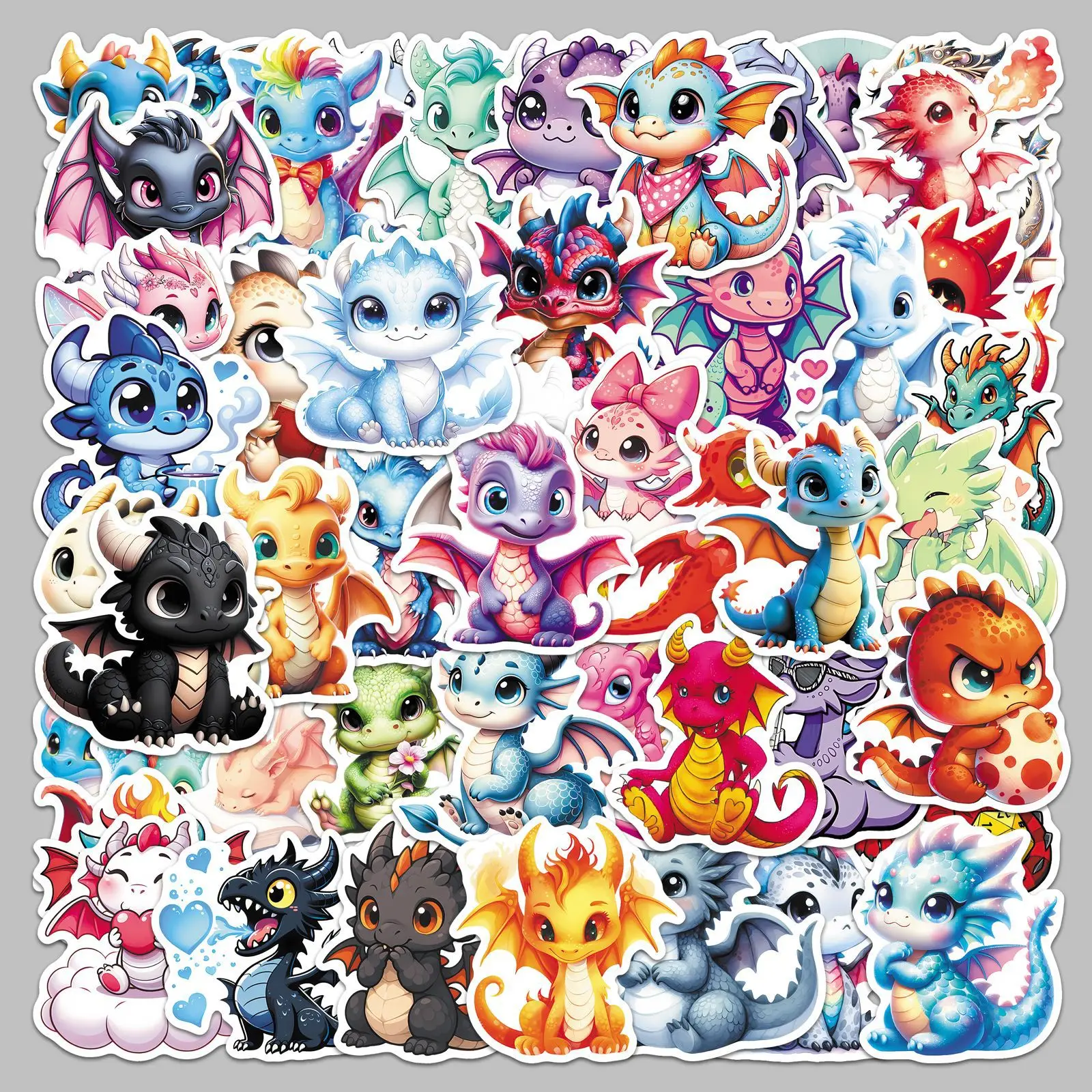 

50PCS Cute Baby Dragon Stickers Cartoon Style Kawaii Chibi Dragon Decorative Notebook Guitar iPad Waterproof Stickers Kids Toy