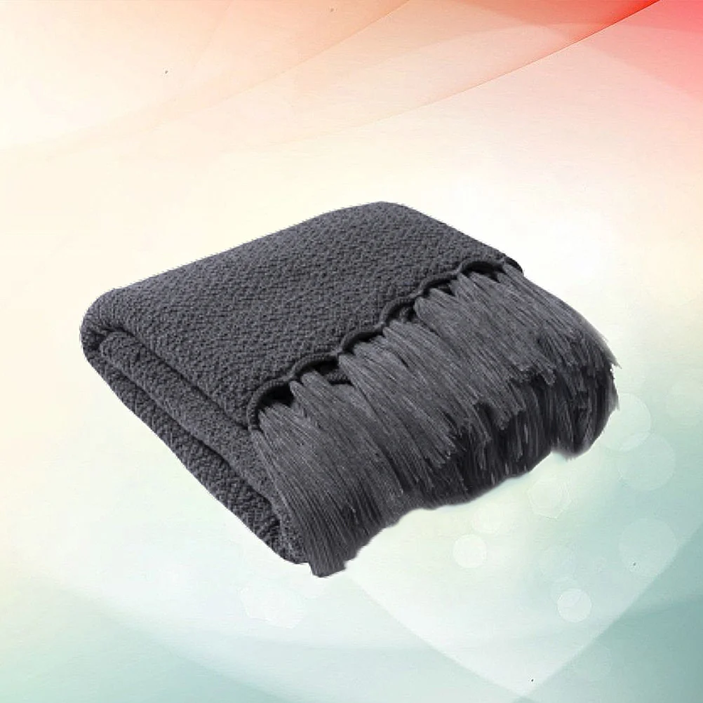 

Dark Grey Simple Knit Tassel Blanket for Home Sofa Bed Crochet Sleeping Cover Warm Keep Blanket Crochet Sleeping Cover