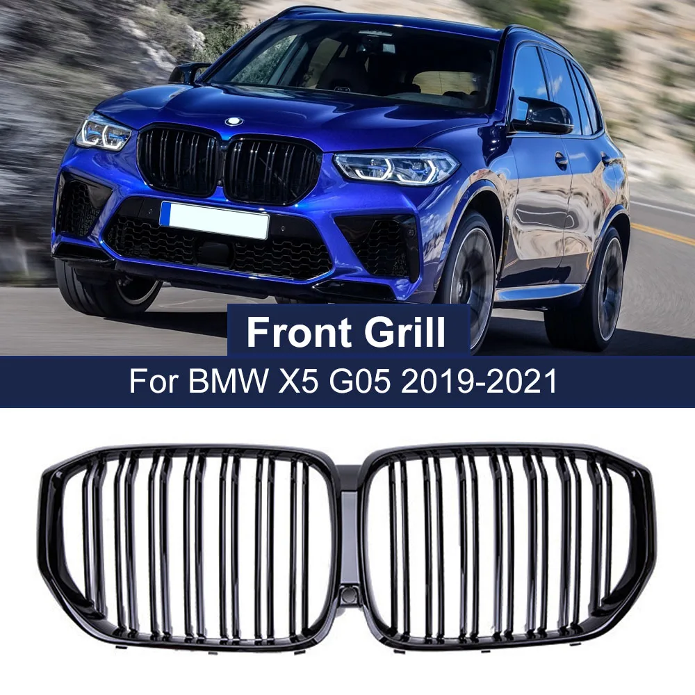 Car Front Bumper Kidney Grill Gloss black Interior Grills For BMW X5 Series G05 2018 2019 2020 2021 2022 ABS 2-Slats Accessories