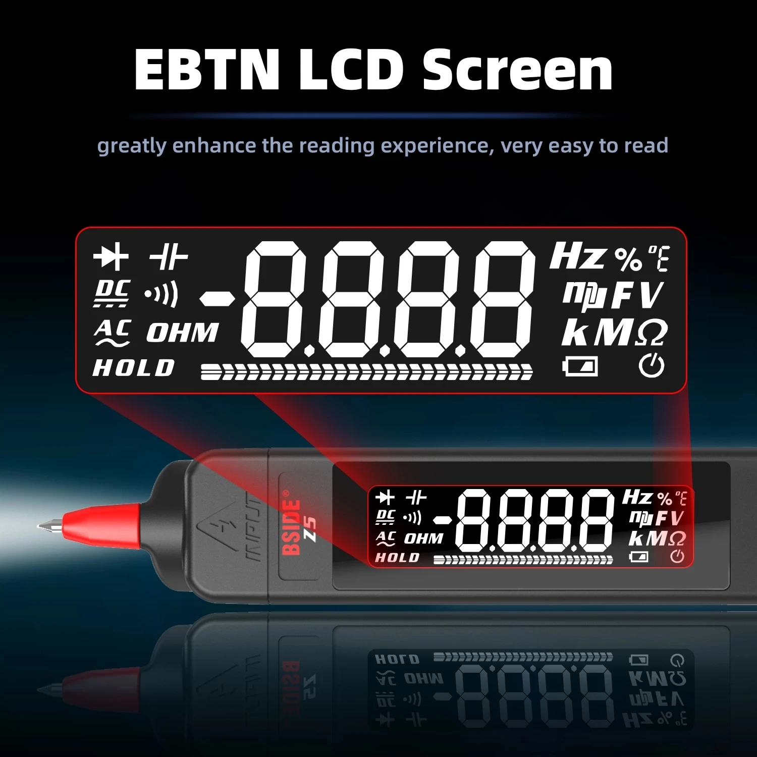 BSIDE Z5 Digital Multimeter Pen Type Meter 6000 Counts with Non Contact AC/DC Voltage Resistance Capacitance Hz Tester Tool