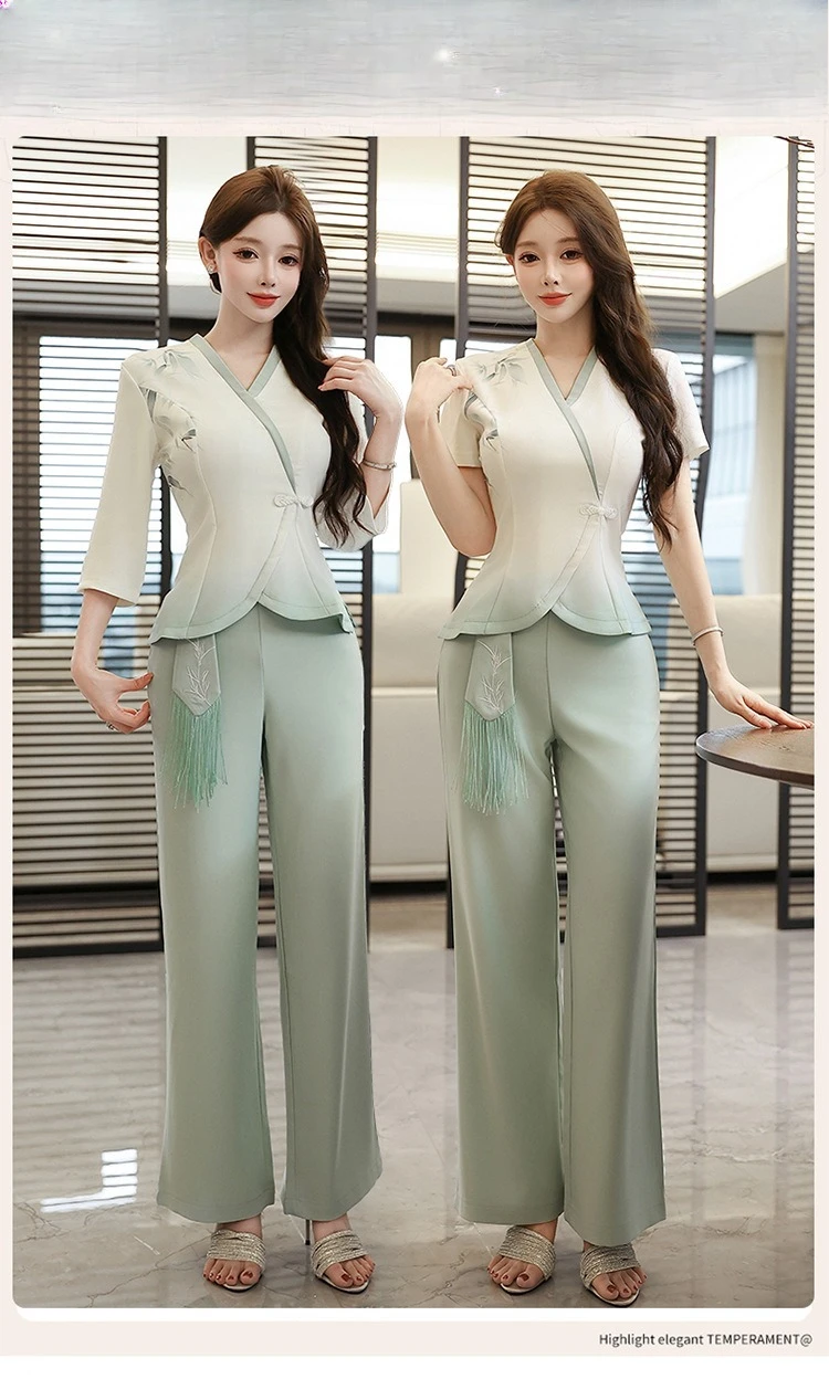 زي معالج تدليك القدم للسيدات - ملابس عمل سبا للتجميل الراقية، ملابس أنيقة لموظفي صالونات حمام القدم