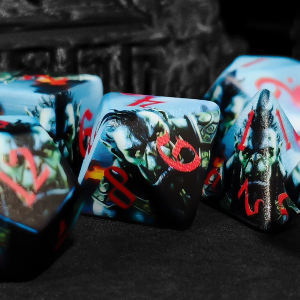 Orc Warrior Polyhedral 7-Piece Dice Set – Fantasy DND Dice with Red Ink for Tabletop RPGs,Perfect for D&D, MTG & Board Games, view 4