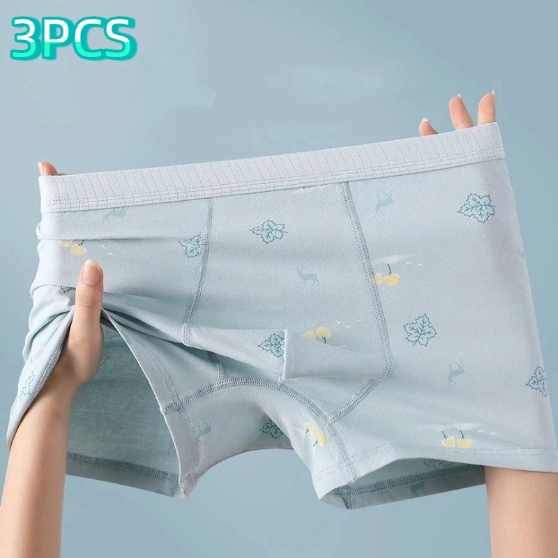 3PCS Plus Size Fashion Men's Boxer Briefs Man Cotton Breathable Boxer Shorts Print Unerderwear Male Underpants Square Panties