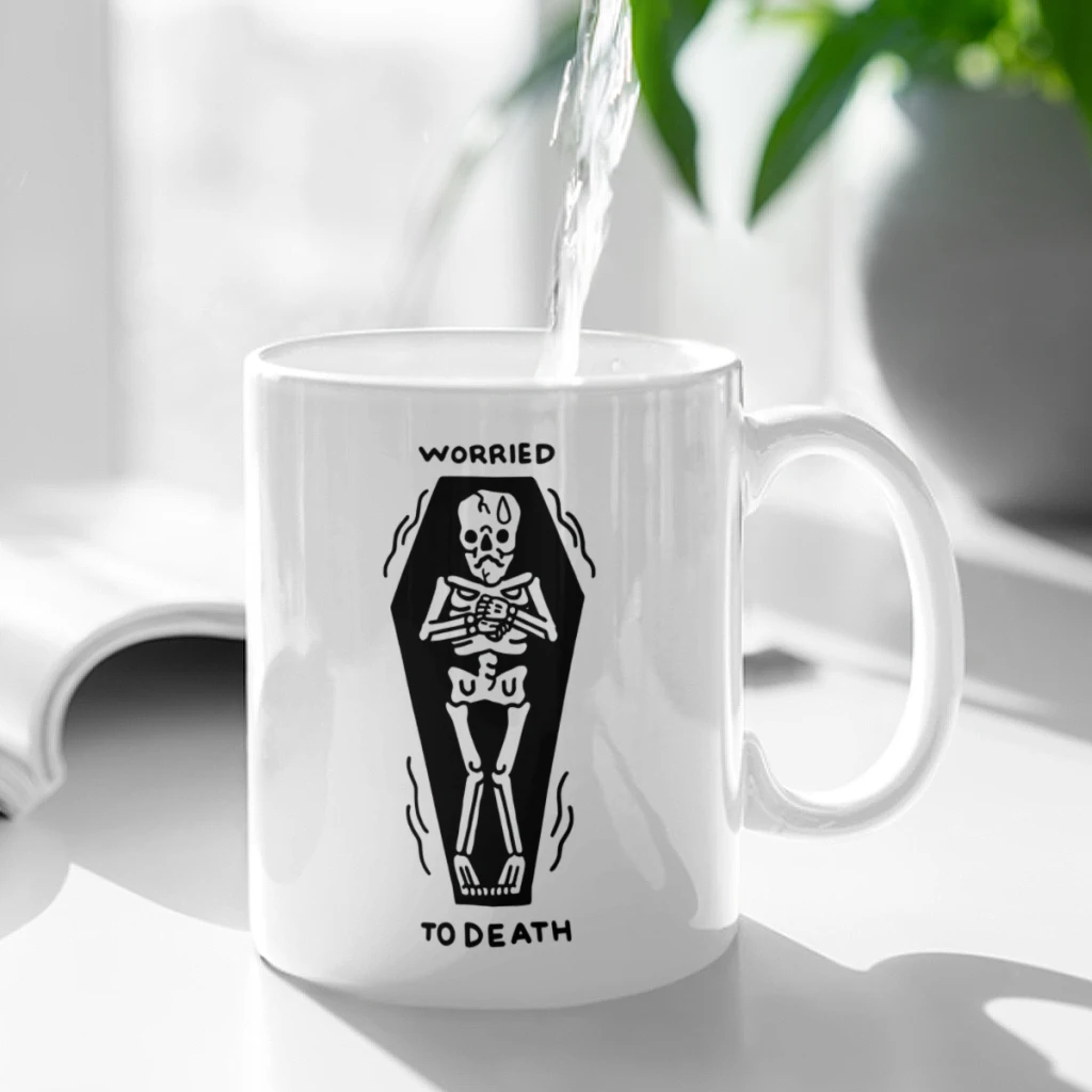 

worried to death white Ceramic Cup Coffee Oatmeal Breakfast Cup Creative Personality Mug
