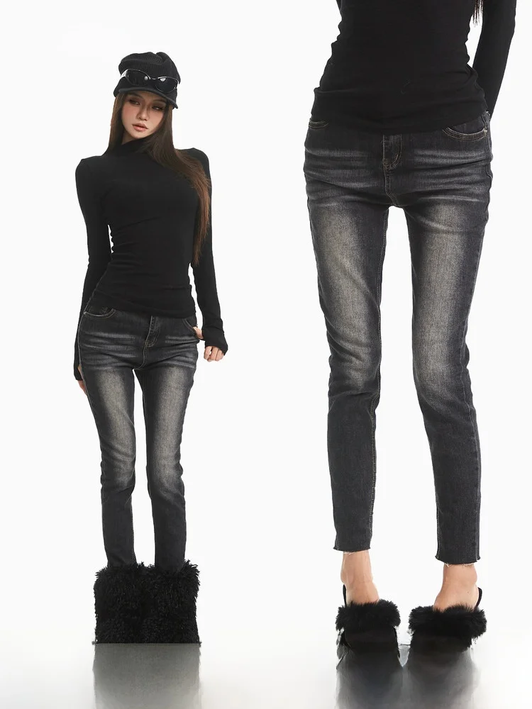 

Джинсы женские CCUP SPACE, зауженные, с высокой талией, повседневные, из денима, осенне-зимние, модные, длинные брюки