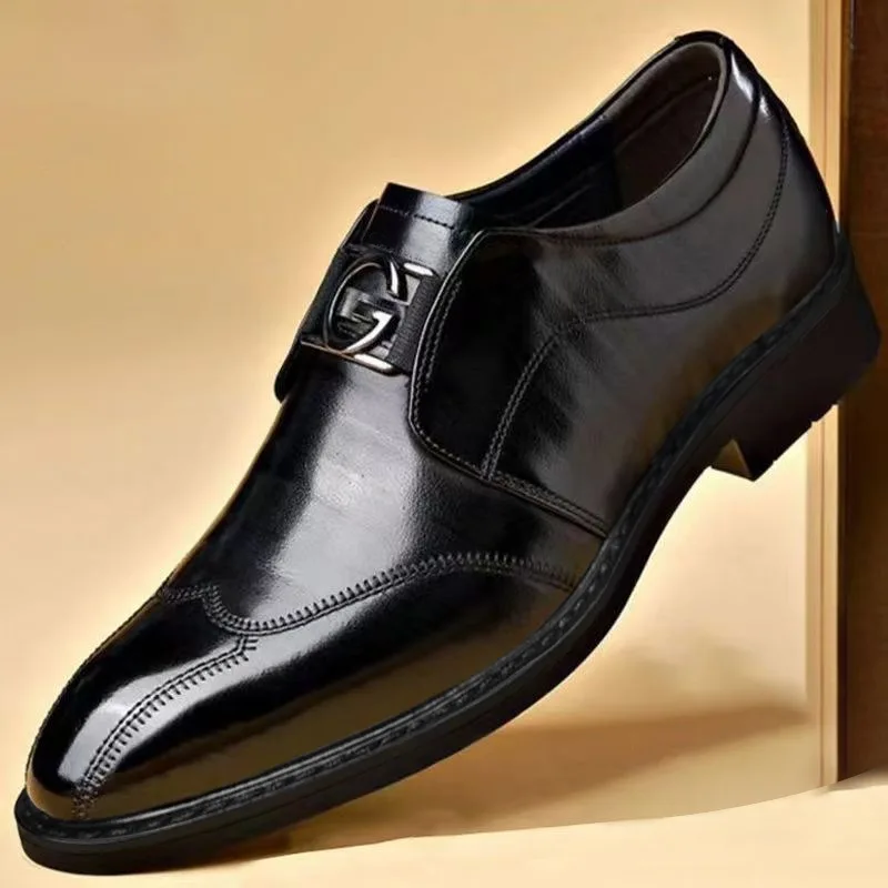 Zapatos de fiesta de lujo para hombre, zapatos de vestir formales sin cordones para hombre, zapatos de negocios informales de cuero PU negro con punta estrecha, boda de oficina