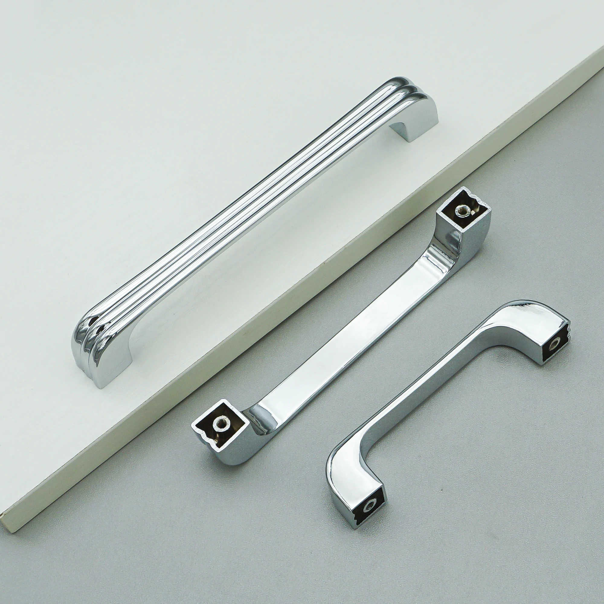 Chrome Modern Kitchen Cabinet Handles Simple Cupboard Door Pulls Bright Silver Wardrobe Dresser Handle Furniture Hardware 160mm