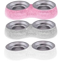 Double Pet Bowl Bling Bling Rhinestone Cat Dog Food Water Feeder Stainless Steel Dog Bowl Feeding Supplies Pets Accessories