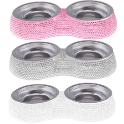 Double Pet Bowl Bling Bling Rhinestone Cat Dog Food Water Feeder Stainless Steel Dog Bowl Feeding Supplies Pets Accessories