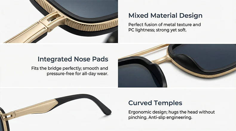 Steampunk Vintage Quadratische Sonnenbrille für Herren 2026 Luxusmarke Doppelbalken-Sonnenbrille für Männer Punk Metallrahmen Brillen UV400 Schutz – Detail 5