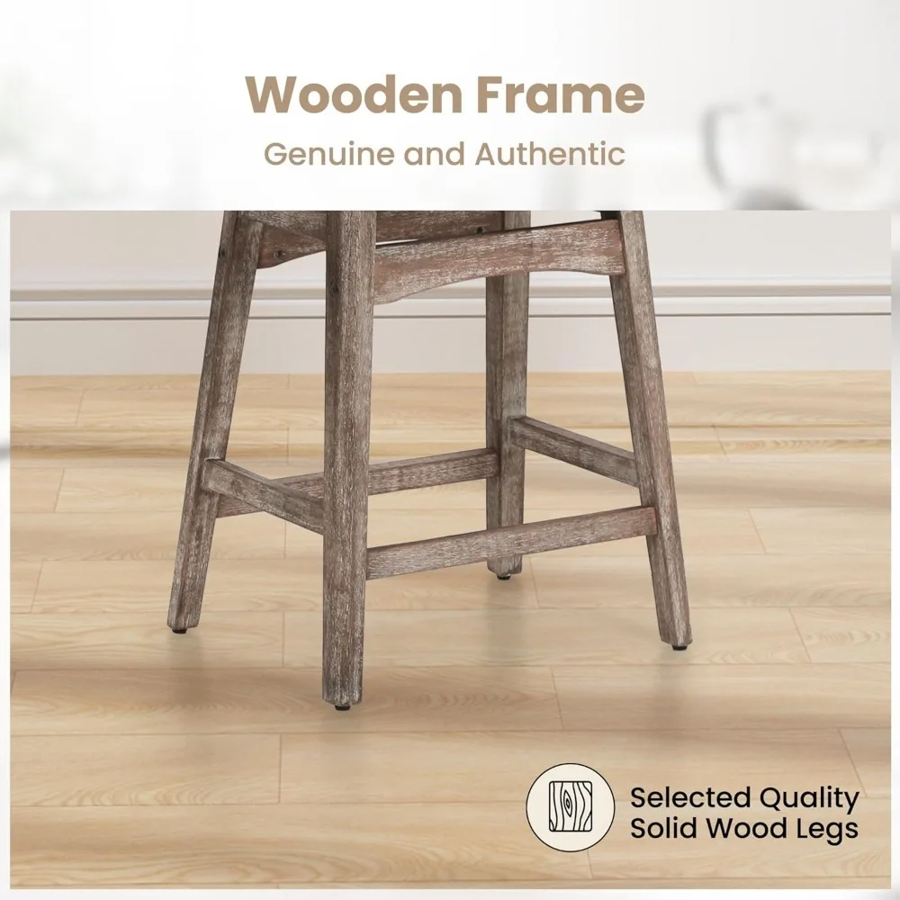 Wood Bar Stools Set, Bartools com assento estofado, Conjunto de 3, 24"