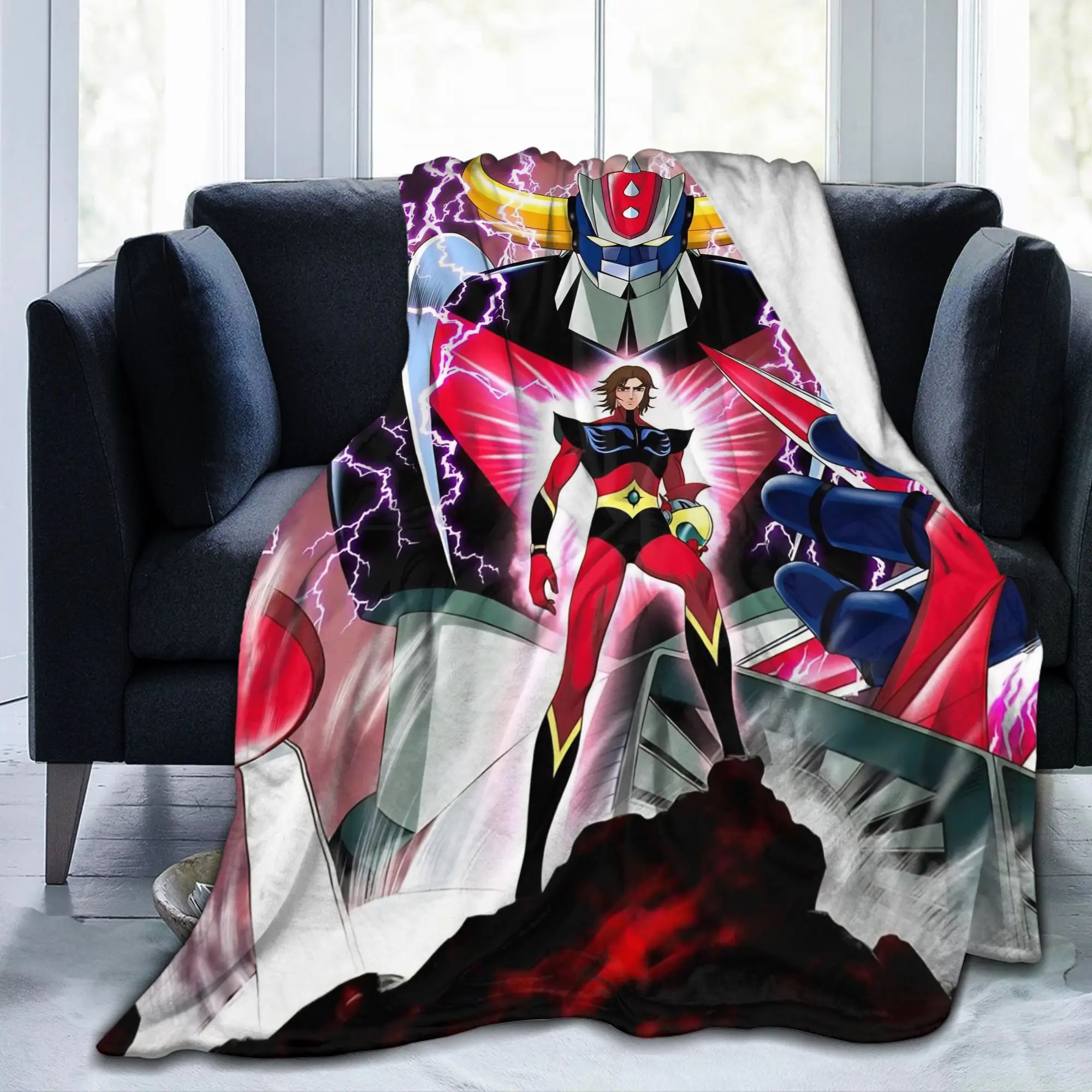 UFO Robot Grendizers Goldorak Flannel Blankets Japan Anime Vintage Throw Blankets for Sofa Bedding Lounge 150*125cm Warm