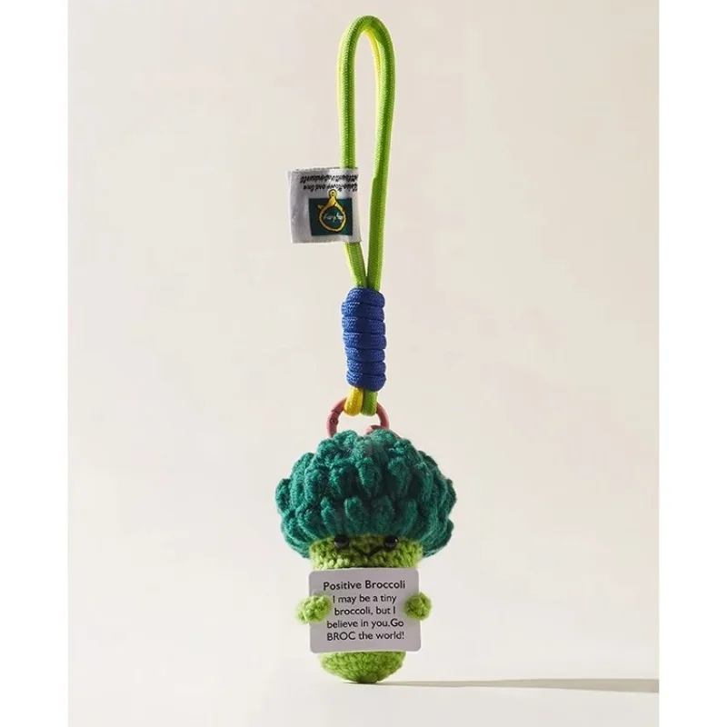 Handmade Knitted Broccoli Keychain Green Vegetable Bag Charm Cute Crochet Amigurumi Toy Gift for Women Men