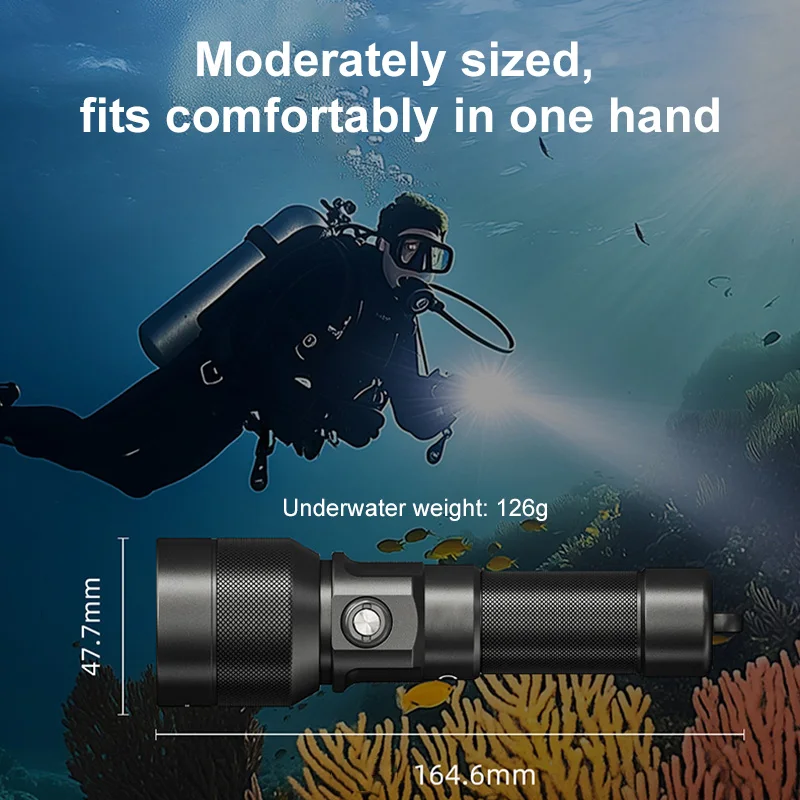 DL30 Industrial High-Brightness 1100-Lumen Rechargeable USB LED Diving Flashlight IP68 Waterproof 100m Underwater Illumination