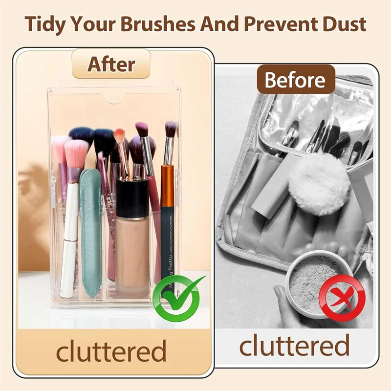 Make-upborstelhouder Organizer met deksel 17-slots acryl stofdichte make-upborstel opbergdoos schuine open cosmetische borstelcontainer