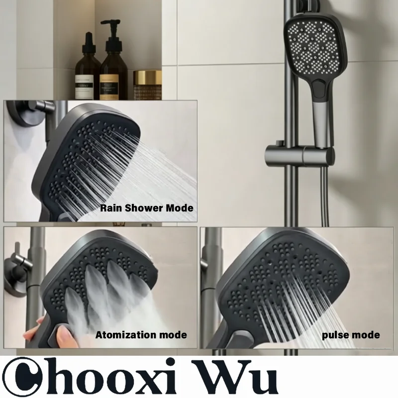 Four function shelf shower set, multifunctional brass shower gun, gray milk white wall mounted shower set - view 2