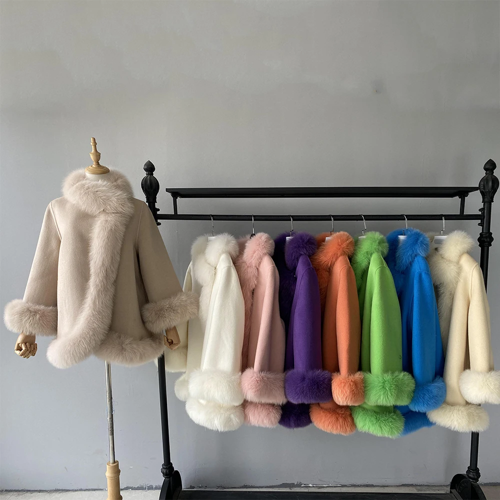

Jxwatcher Real Fur Coat Women's Cashmere Blend Jacket with Luxury Fox Fur Trim 2026 Winter Coats Female Casual Outerwear Fashion