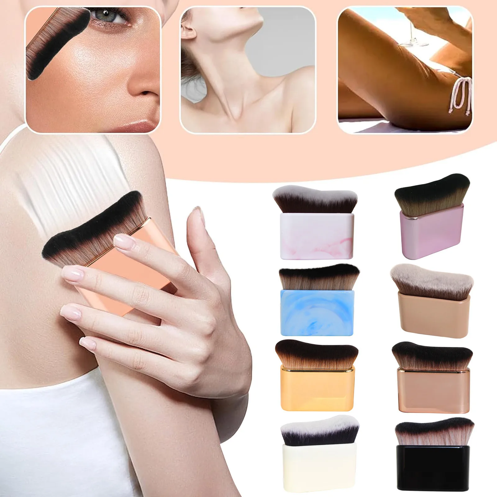 Brocha bronceadora, brocha de maquillaje corporal con aplicador de cerdas suaves, brocha de protección solar, brocha de base para pierna Kabuki, brazo, cuello, cara trasera