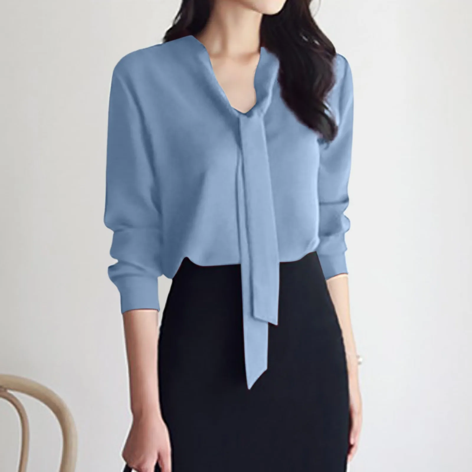 Business Chiffon Blouse For Women Solid Color Bow Ribbon Shirts Long Sleeve Soft Pullovers Elegant Office Ladies Clothes рубашка