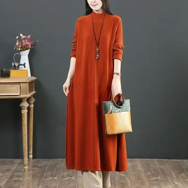 

Vintage Loose Knitwear Woman Clothes Winter Long Dress Spring Autumn Pullover Women's Sweater Warm Basic Wear Female Jumper