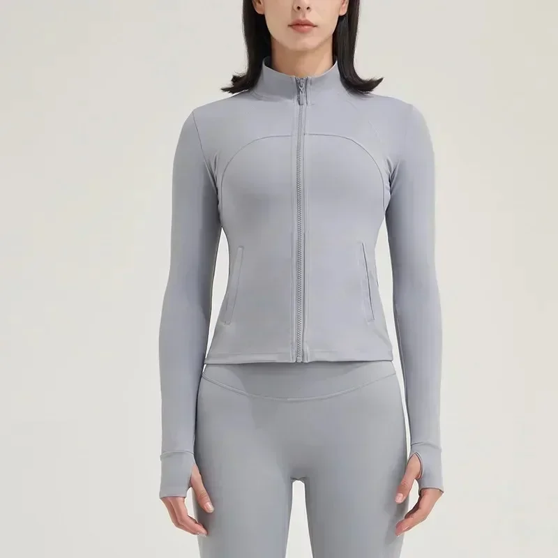 Lemon Women Sport Jacket Long Sleeve full zip Gym High Neck Yoga Wear Coat Fitness Top Comprehensive Training side pockets