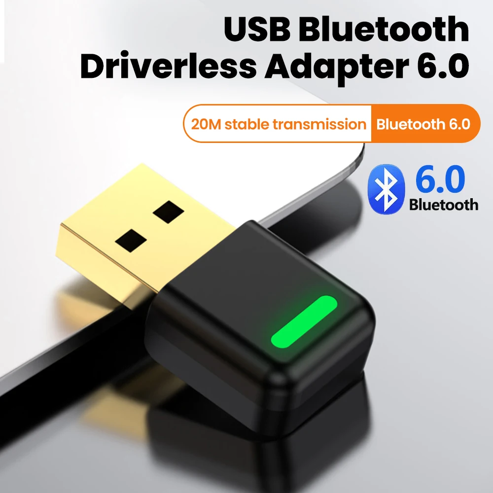 

USB-адаптер Bluetooth 6,0, аудиоприемник, драйвер-передатчик, бесплатный ключ для ПК, Windows 11, 10, 8,1, 7, динамик, ноутбук, звуковая коробка, мышь
