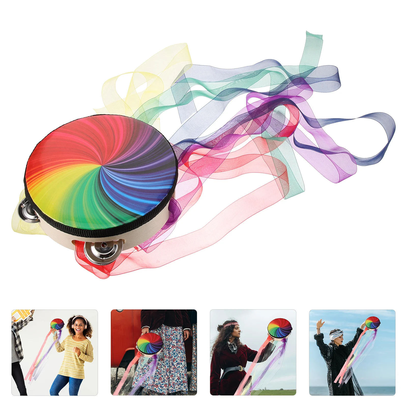 

Hand Drum Classical Style Durable Design with Ribbons for Dance Performance Tambourine Percussion Musical Instrument