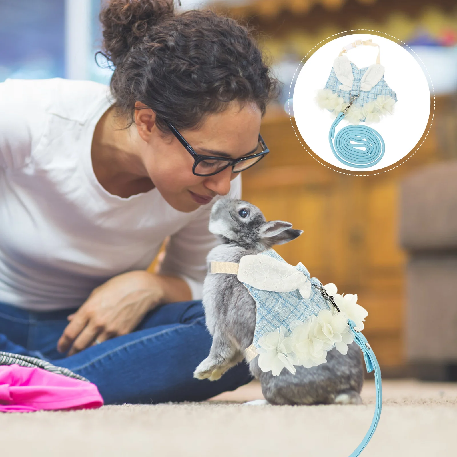 

1Set Pet Rabbit Clothes Cute Cotton Bunny Vest Harness Comfortable Breathable for Outdoor Party Holiday Decor Rabbit Harness