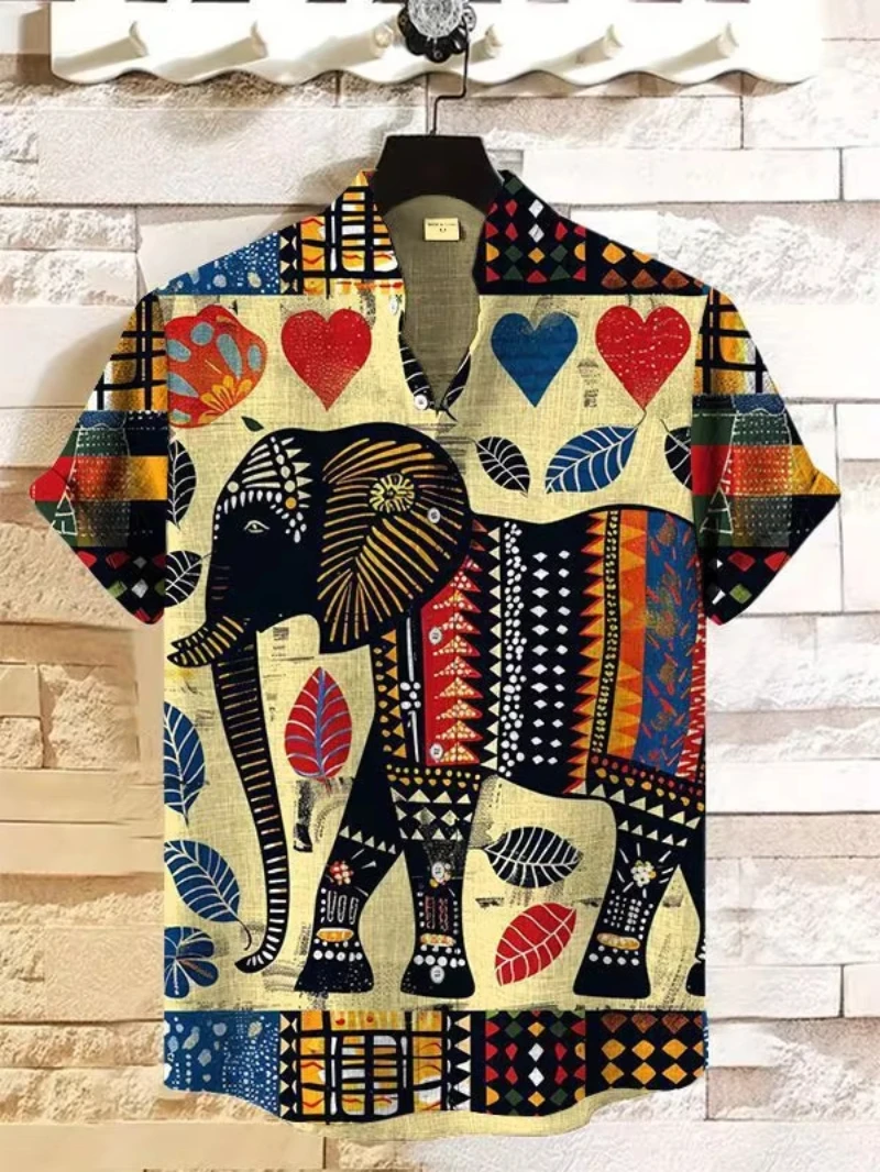 Vintage African Style Men's Shirts Ethnic Tribal Short Sleeve Shirts Tops Fashion Casual Vacation Button Down Blouse 2025 New