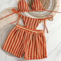 Maillot de bain trois pièces en maille pour femmes, nouveau style, boxer, col, ensemble bikini à lacets, 2026 1