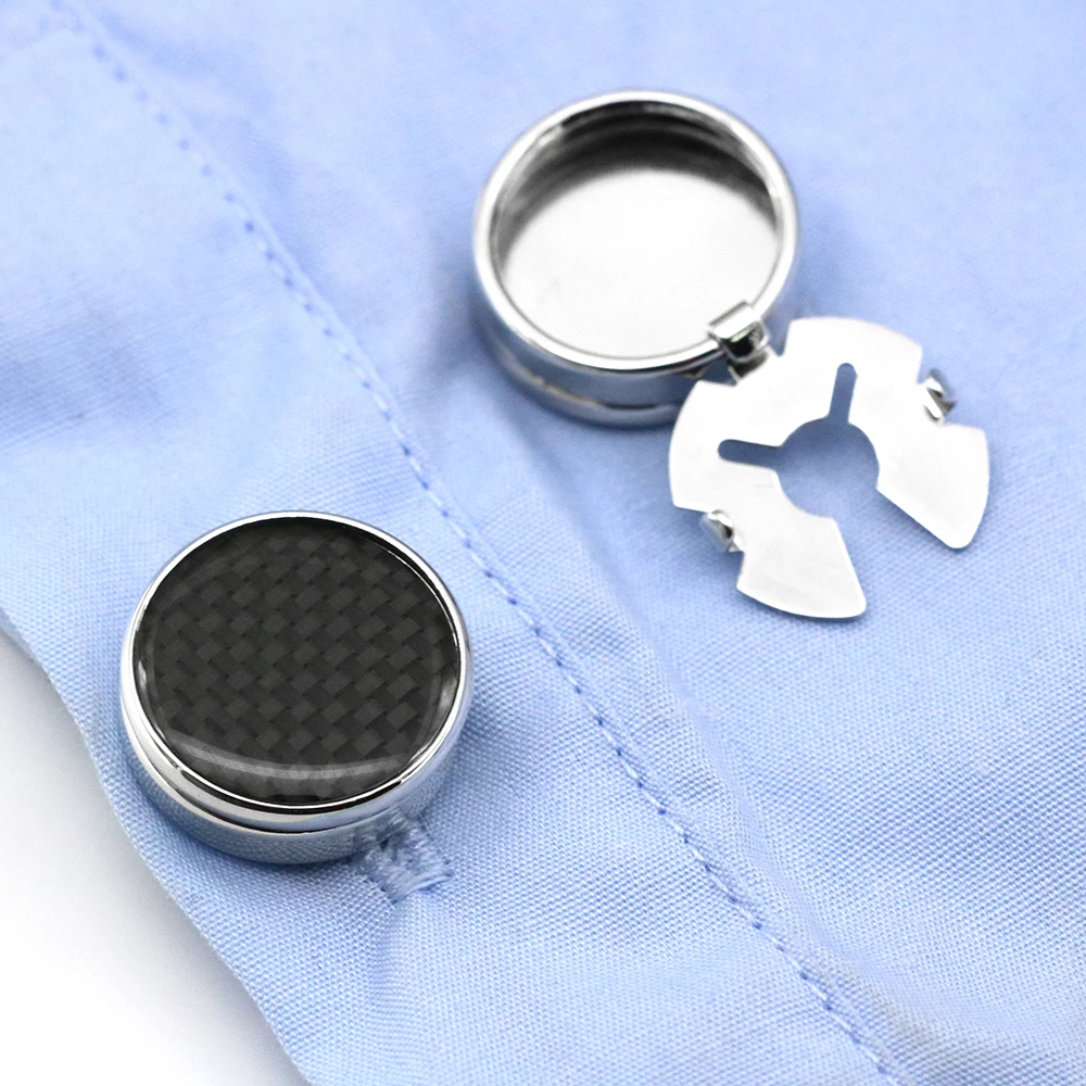 Men\'s Carbon Fibre Cufflinks For Normal Shirt Business Dress Cuff Button Cover Decoration Wedding Cuff Links