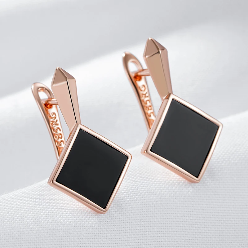 Kinel Hot Square Black Stone Dangle Earrings for Women Fashion 585 Rose Gold Color Accessories High Quality Daily Fine Jewelry