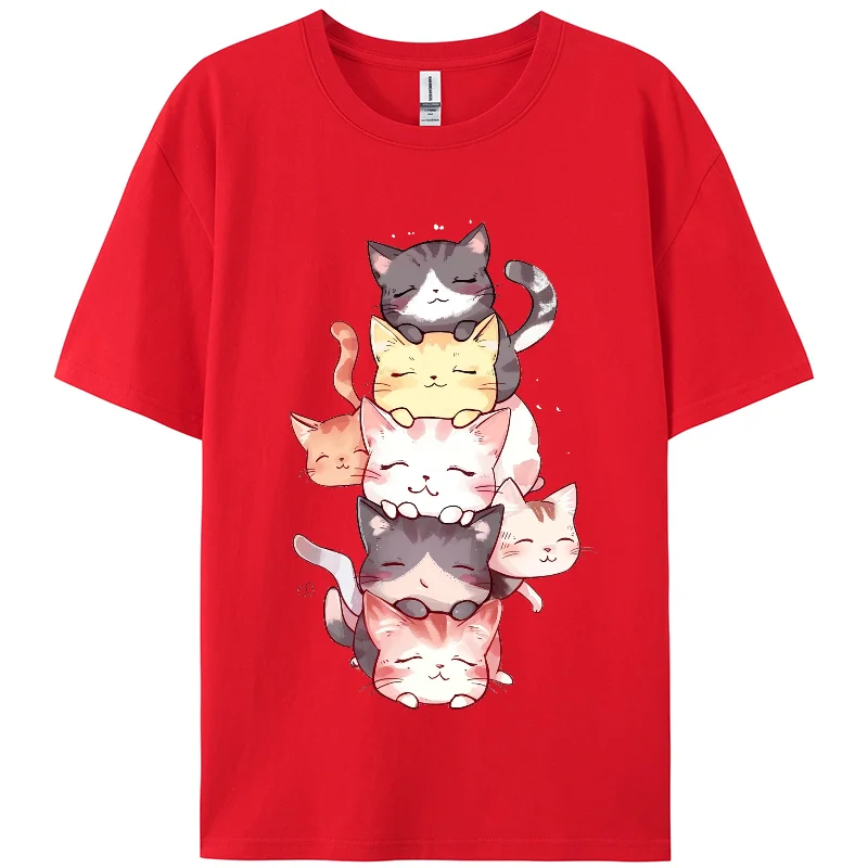 

Cute Cat Print TShirt,Y2K, Summer Casual T-shirts, Berserk Women Short T-shirts, Short Sleeve,100%Cotton, Holiday wear,For Girl