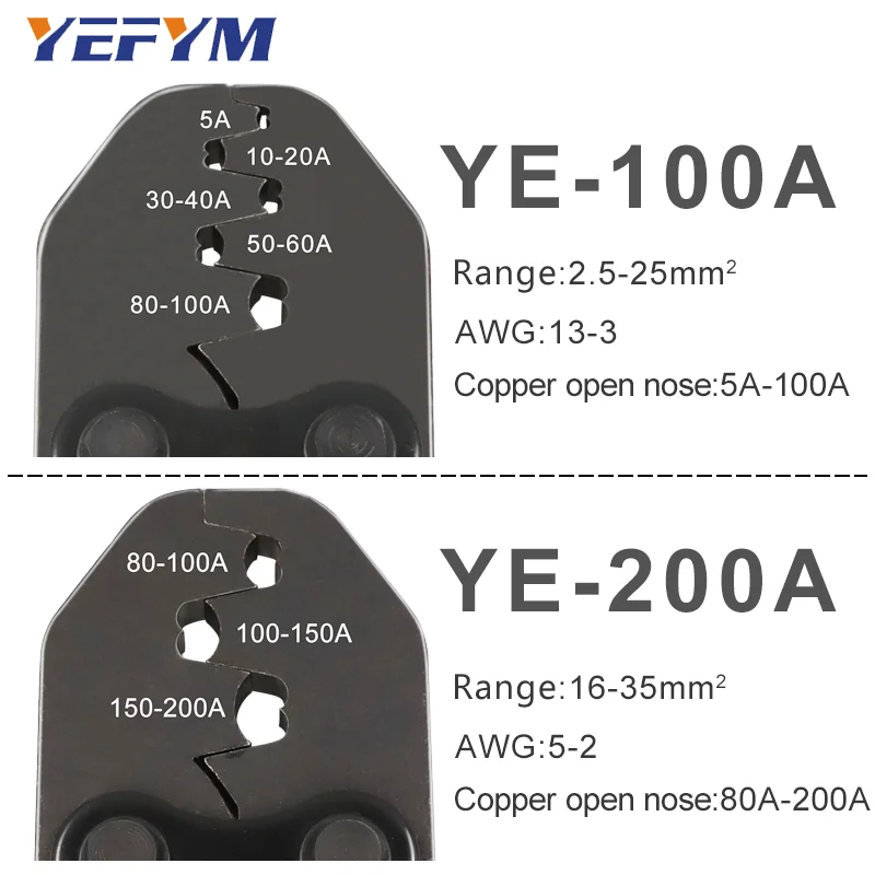 5A-200A Open nose OT terminals 2.5-35mm² 13-2AWG OT/UT/SC Car battery connector electrician tools YE-100A/200A Crimping pliers