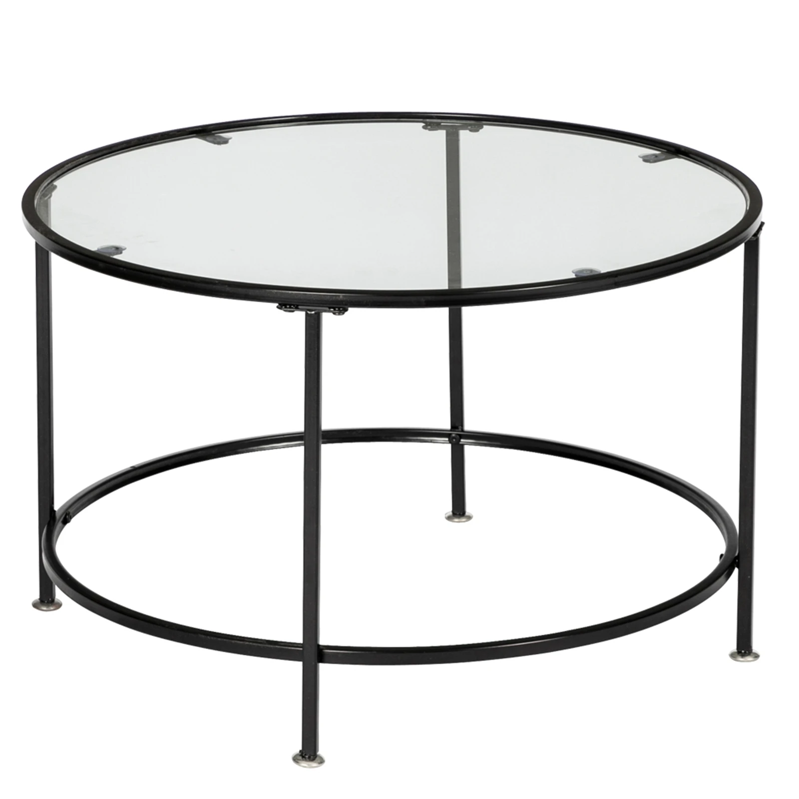 

2 Layers 5mm Thick Tempered Glass Countertops Round Wrought Iron Coffee Table Black