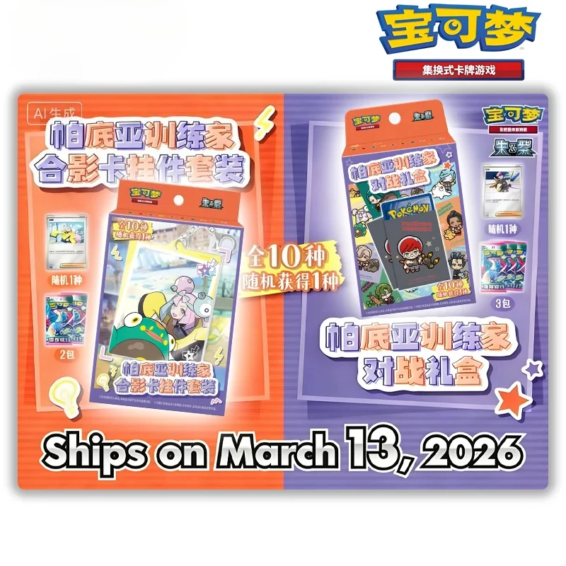 

Simple Chinese Pokemon Paldia Trainers Group Photo Card Keychain Set Padya Trainer Battle Gift Set Box Pokemon Chinese Gift Box