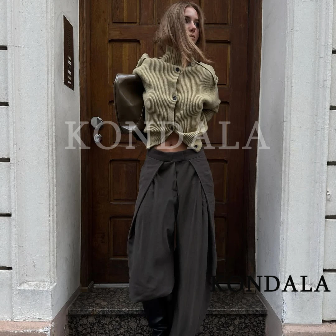KONDALA 女性クリスマスパーティーカーディガンタートルネックニットセーターボタンセータートップス 2025 春秋ファッションオフィスレディトップス