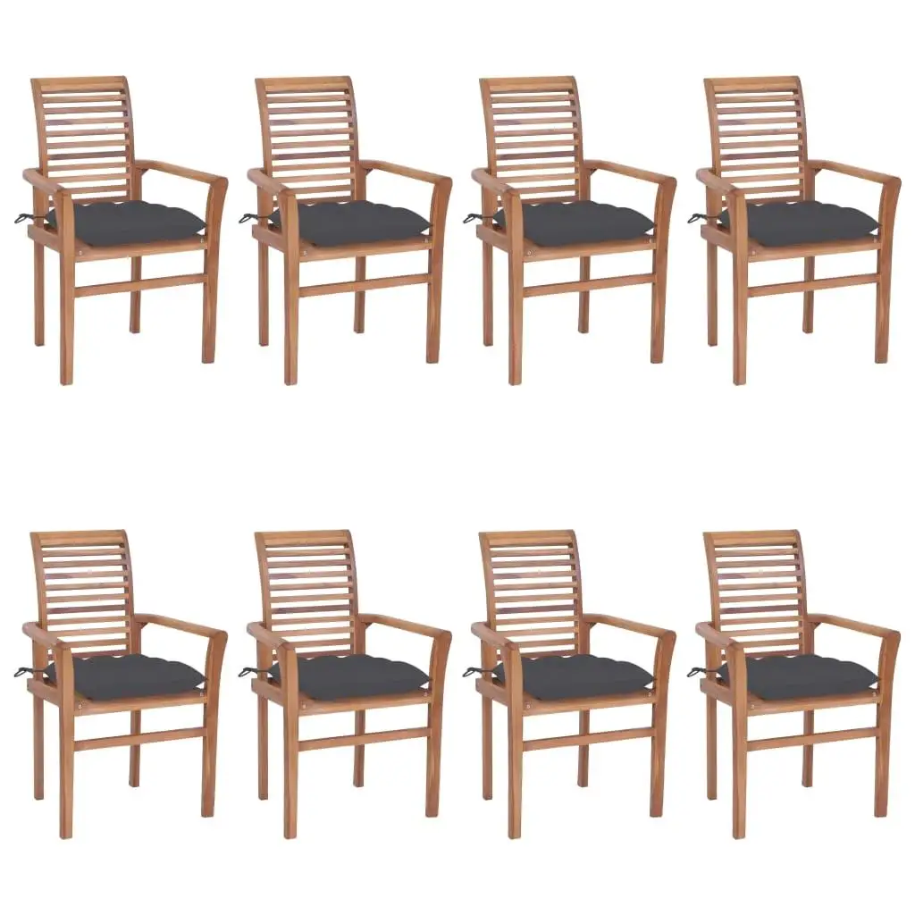 8-Piece Dining Chair Set with Anthracite Cushions, Solid Teak Wood - Stylish & Durable