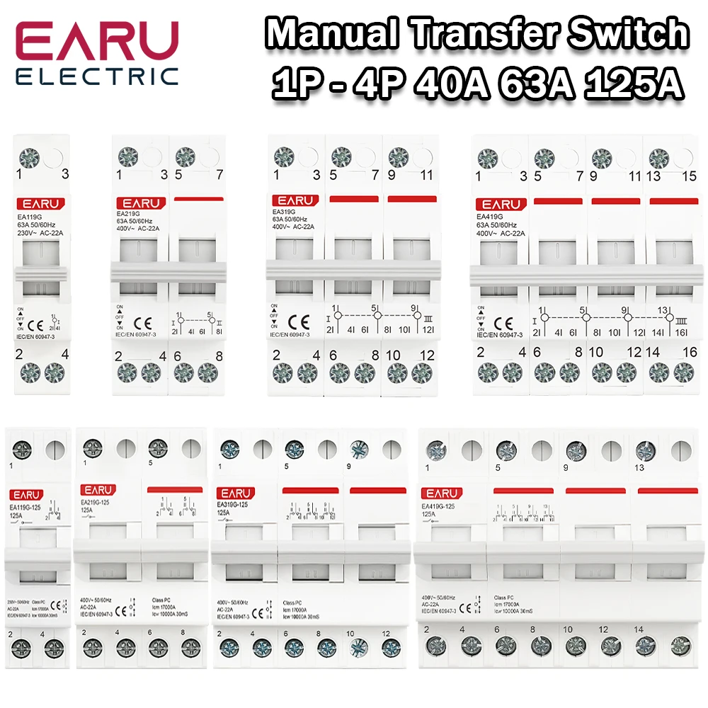 1P 2P 3P 4P 40A 63A 125A Din Rail Modular MTS Dual Power Manual Transfer Switch Isolating Discounnecting Switch Circuit Breaker