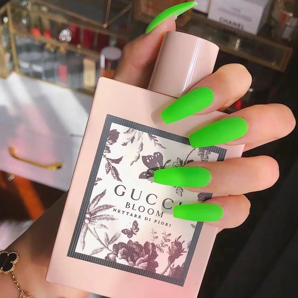 

High Quali Handmade Long Wearing Matte Waterproof Fluorescent een Nail Tips Summer Color Cross-Border Hot S Single Color