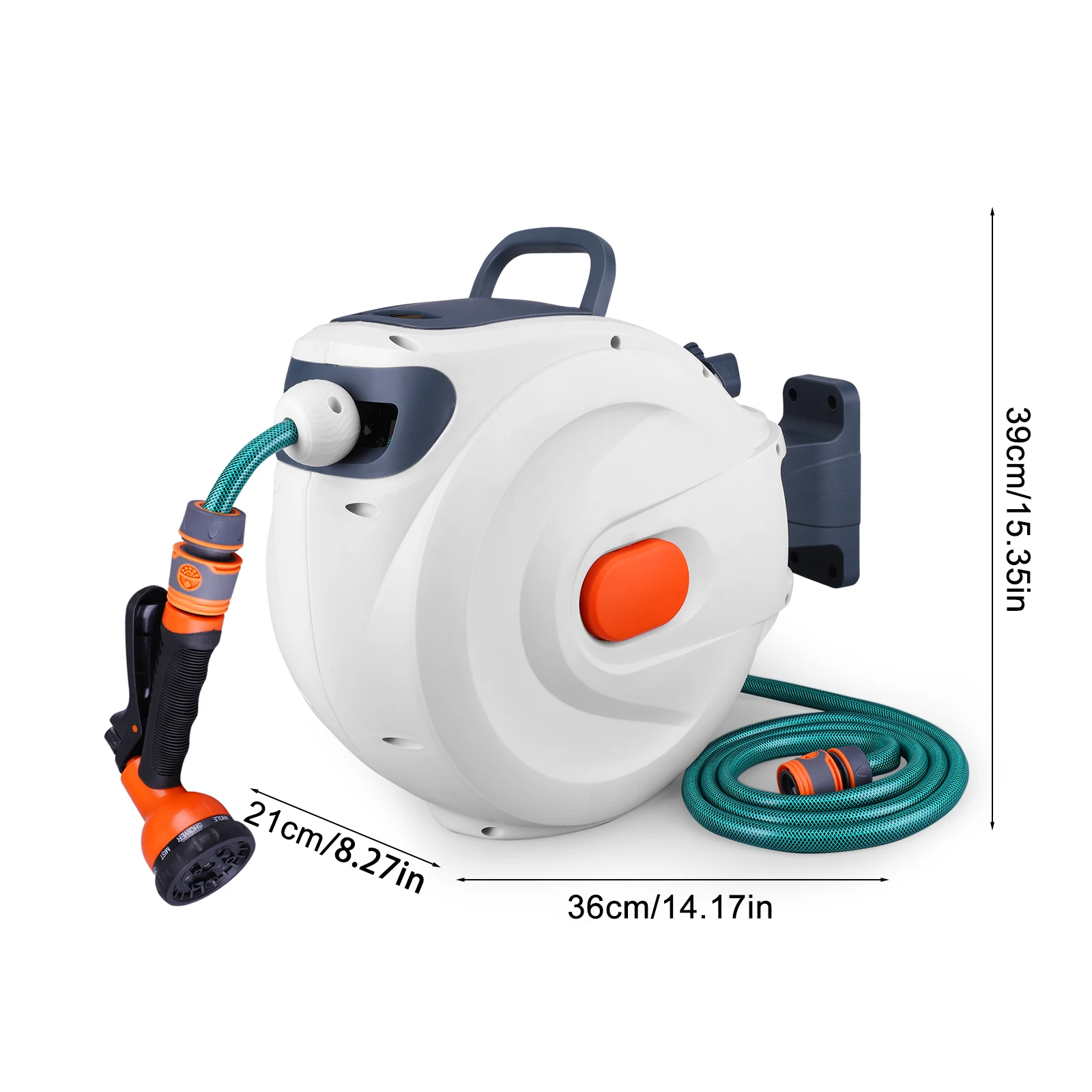 

65 Ft Retractable Garden Hose Reel Wall Mounted Hose Reel Slow Return System 180 Degree Swivel Bracket for Garden Watering