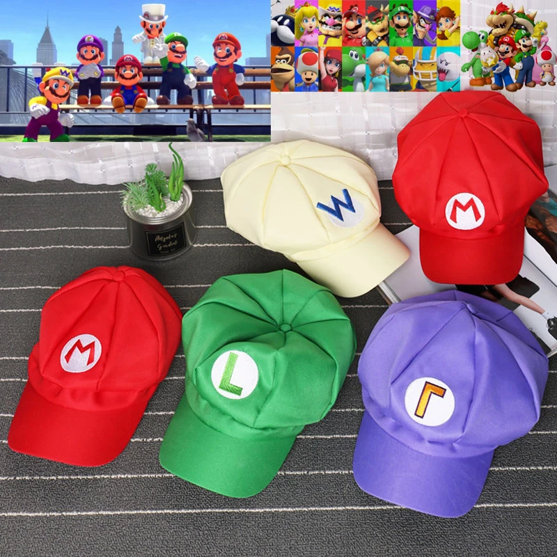 Gorra de béisbol de Super Mario Bros y Luigi para niños y adultos, gorro de lona para Cosplay, Waluigi, Bowser, Wario, regalo de fiesta, juego clásico