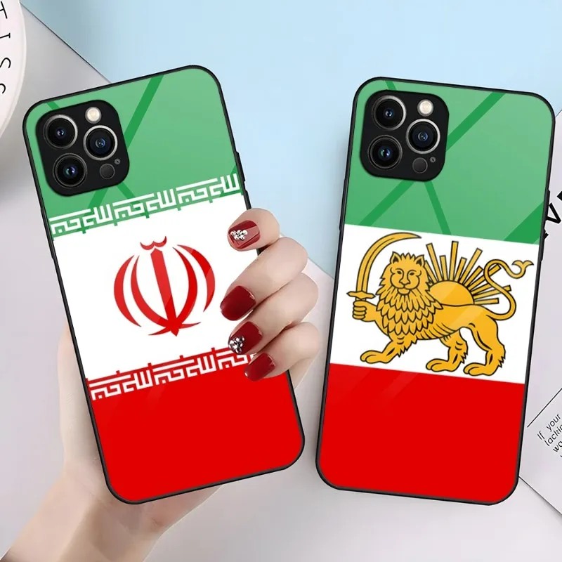 Iran Flag Phone Case For IPhone 14 Pro 12 13 11 Mini X XS XR Max 8 7 6 Plus SE 2020 Glass Luxury Back Cove