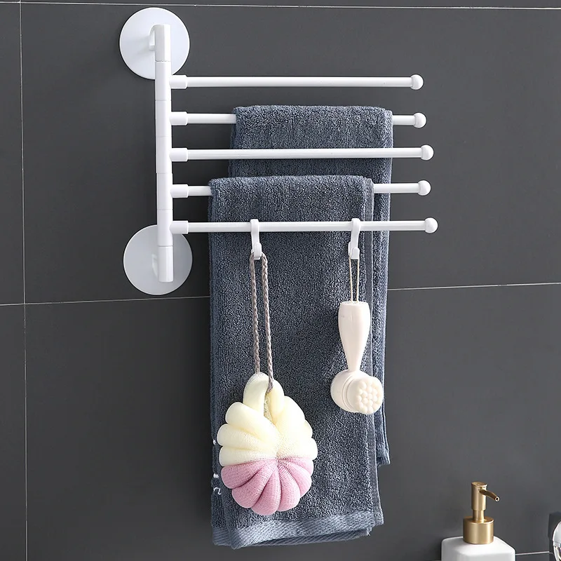 Household products hole free multi-purpose rotary towel rack rotatable bathroom toilet wall hanging towel bar rack