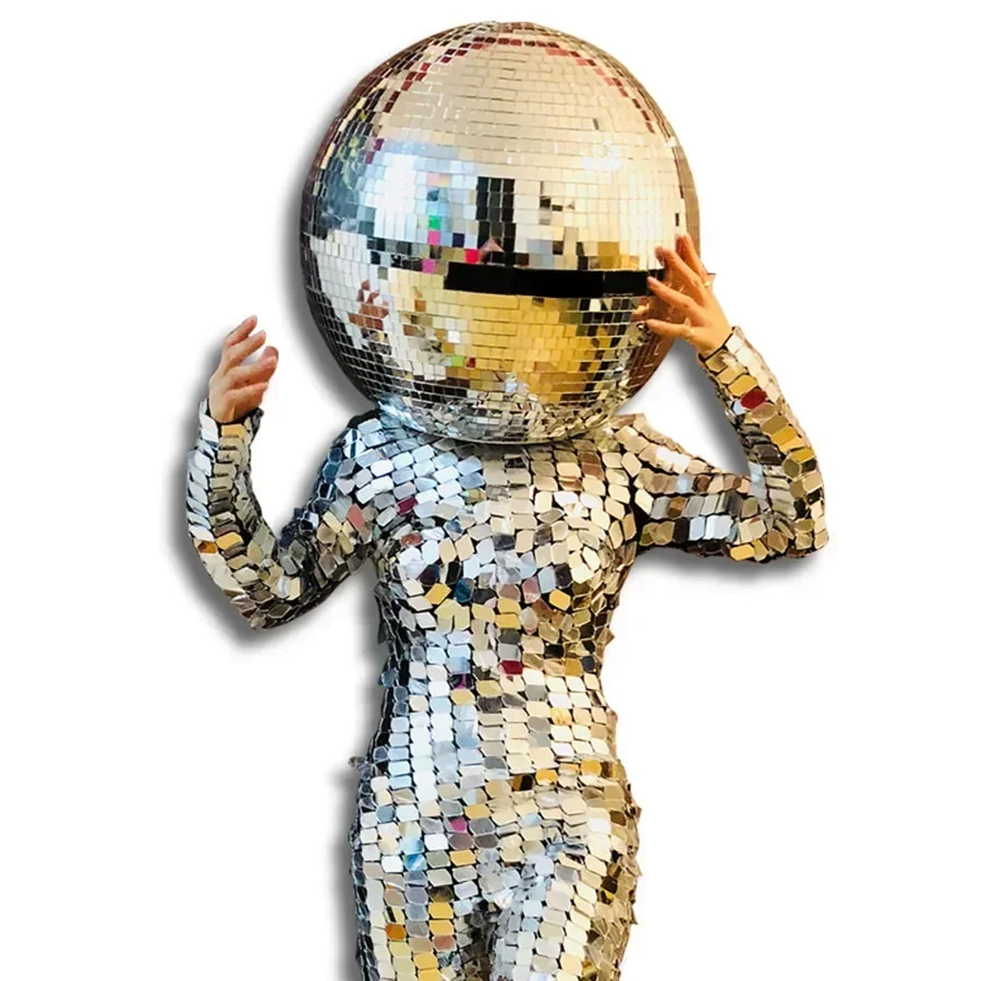 

40CM Disco Ball Helmet Disco Ball Mysterious Mask Cosplay Headgear Retractable Visor Disco Party Costume Outfit