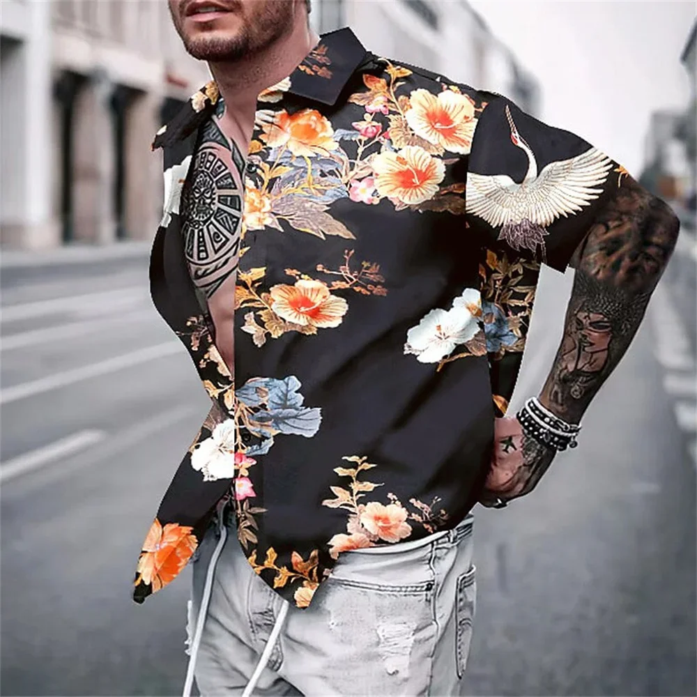 

Vintage Men's Shirt Flower Pattern 3d Printing Short-sleeved Lapel Shirt Fashion Casual Designer High-quality Men' Clothing Soft