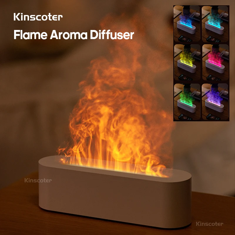 Difusor de Aroma de aceites esenciales KINSCOTER, humidificador de aire con llama, Difusor ultrasónico de niebla fría con luz nocturna de fuego realista RGB