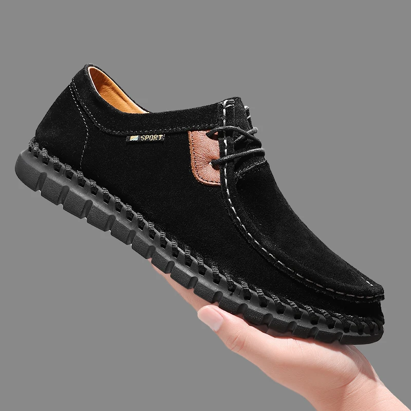 Flat Sole Comfortable Lightweight Anti Slip Hand-sewn Footwear Autumn New Mens Casual Shoes Solid Colour Breathable Man Sneakers