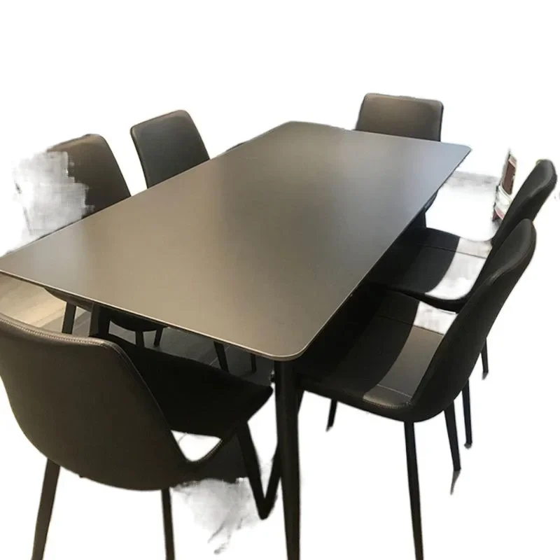 Italian minimalist slate dining table household small apartment modern rectangular combination black dining table and chairs all